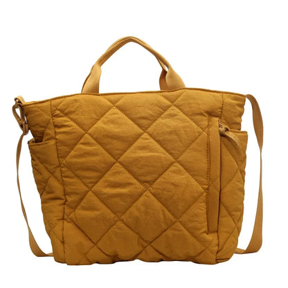 Quilted Nylon Tote Bag – Detachable Strap Multi-Pocket Shoulder Bag