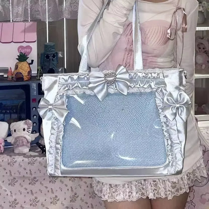 Y2K Lace Ita Crossbody Bag – Transparent Tote for Women