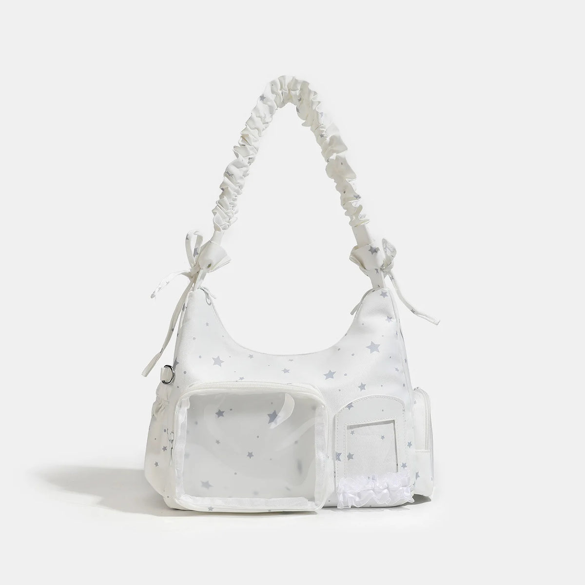 Nylon Fabric Lightweight Ita Bag Ladies Transparent Window Diy Cute Pleated Single-Shoulder Bag