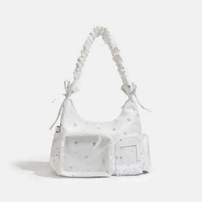 Nylon Fabric Lightweight Ita Bag Ladies Transparent Window Diy Cute Pleated Single-Shoulder Bag