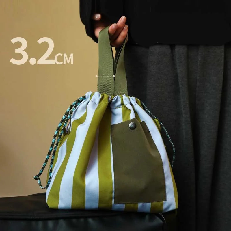 Japanese Korean Style Insulated Lunch Bag Large Capacity Adjustable Shoulder Strap External Pocket
