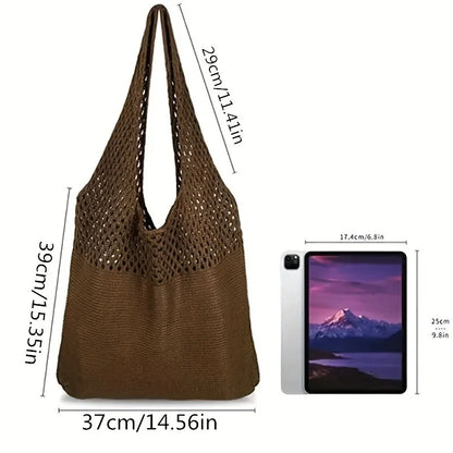 Crochet Hollow-Out Shoulder Bag – Large Capacity Knitted Tote for Women