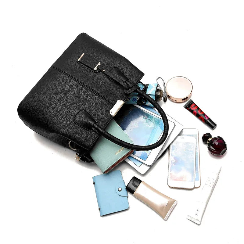 Large Capacity PU Leather Tote Handbag with Crossbody Strap