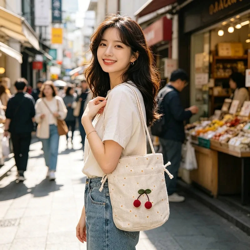 Cherry Drawstring Bucket Bag – Cute Print Crossbody