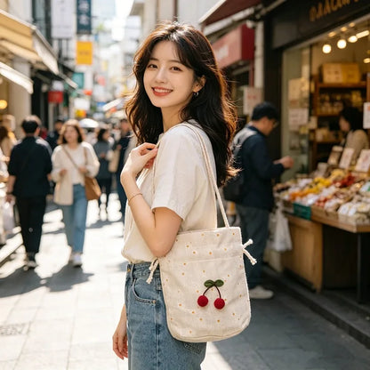 Cherry Drawstring Bucket Bag – Cute Print Crossbody