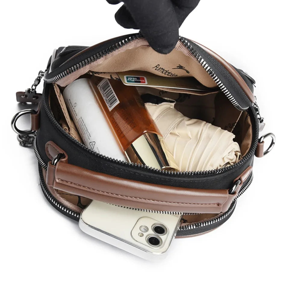 Luxury Leather Crossbody Bag for Women – Multi-Pocket Designer Handbag