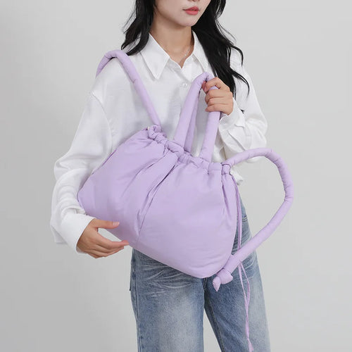 Puffy Drawstring Tote Bag – Thick Padded Dual Handle Shoulder Bag