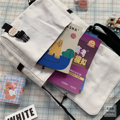 Harajuku Canvas Messenger Bag – Cute Badge Crossbody