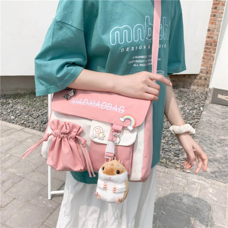Simple Canvas Messenger Bag Large Capacity Crossbody Bag Trendy Flap Shoulder Bag