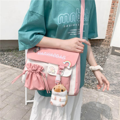 Simple Canvas Messenger Bag Large Capacity Crossbody Bag Trendy Flap Shoulder Bag