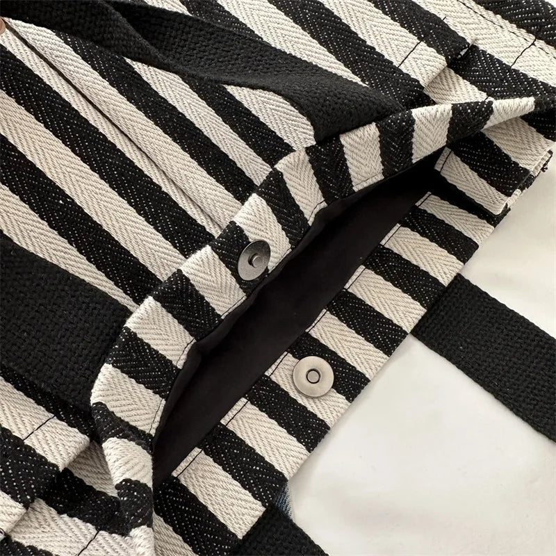 Large Capacity Women S Shoulder Bag Cool Street Handbag Trendy Striped Canvas Crossbody Bag