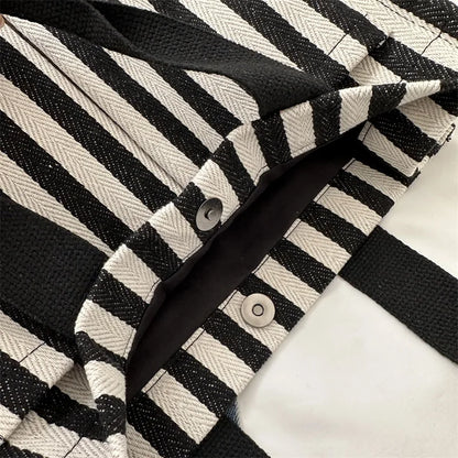 Large Capacity Women S Shoulder Bag Cool Street Handbag Trendy Striped Canvas Crossbody Bag