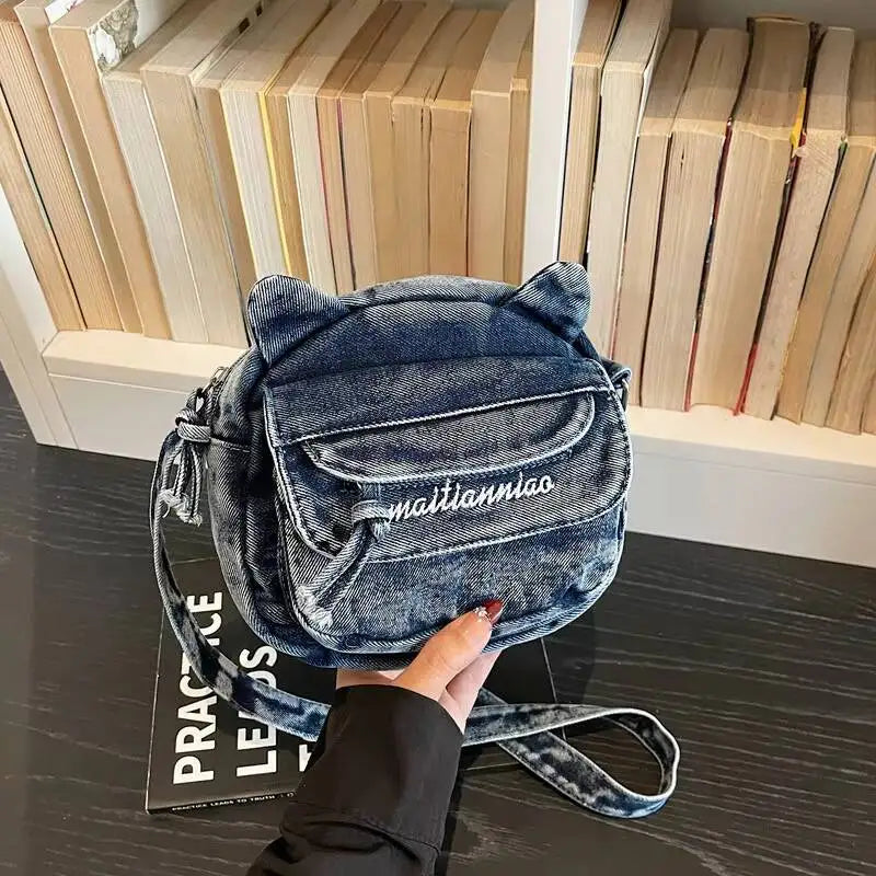 Cat Ear Denim Crossbody Bag – Mini Shoulder Bag for Women