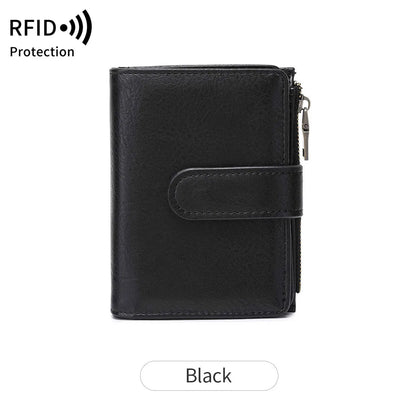 Rfid Anti-Theft Brush Women S Purse Multi-Card Simple Three-Fold Retro Short Clasp