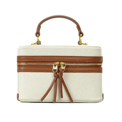 Canvas & Leather Box Bag – Retro Crossbody Tote for Women