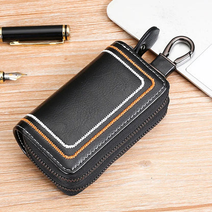Genuine Leather Car Key Case Multi-Functional Cowhide Door Key Case Fashionable Embroidered Thread