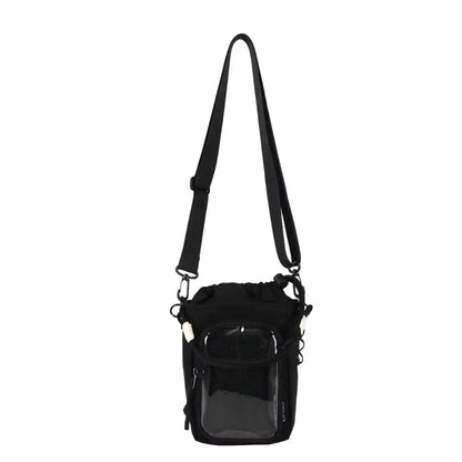 Water Bottle Crossbody Bag – Drawstring Shoulder Bag with Clear Pocket