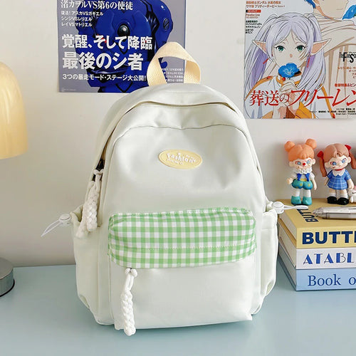 Large Capacity School Backpack Cute Plaid Pocket Student Bag