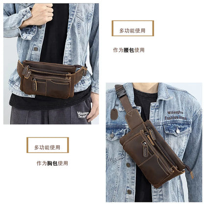 Chest Bag Retro Men S Leather Waist Outdoor Sports Cowhide Satchel Scooter Multi-Function Waterproof