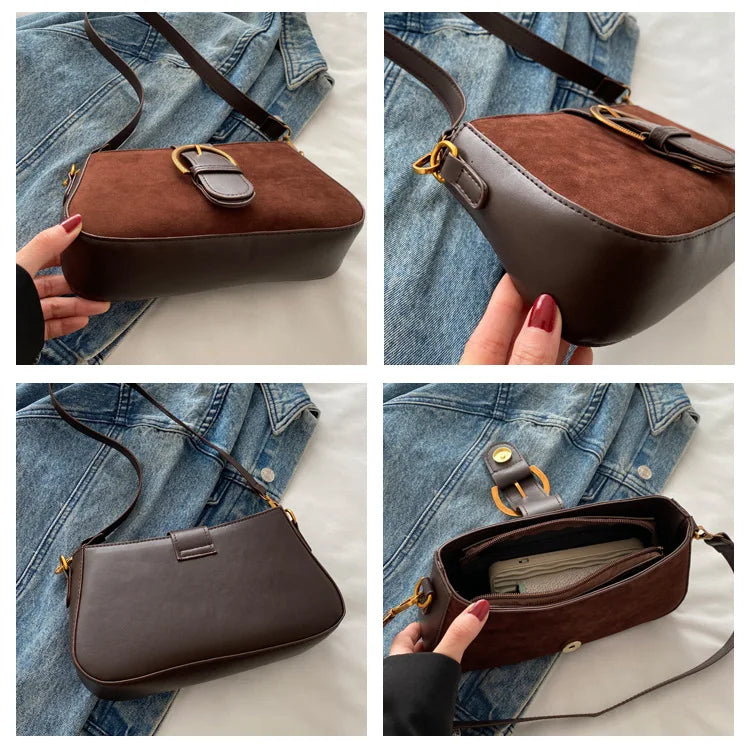 Suede Baguette Bag – Women's Small Shoulder & Crossbody Purse