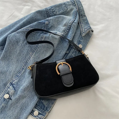 Suede Baguette Bag – Women's Small Shoulder & Crossbody Purse