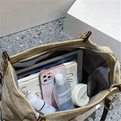 Solid Color Shoulder Bag Trendy Letters Tote Bag Canvas Campus Handbag Women Office