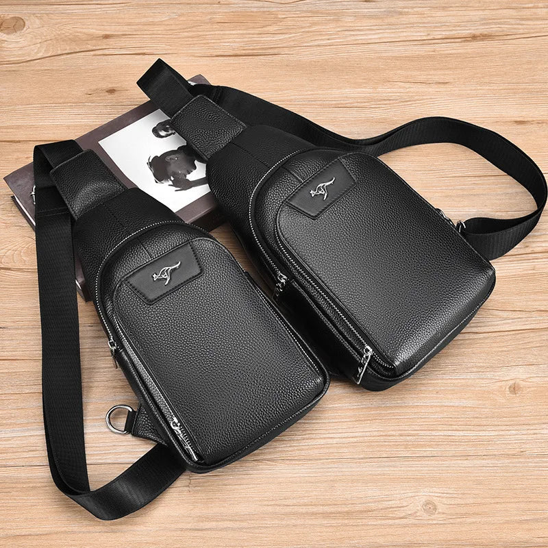 Men S Crossbody Chest Bag Top Layer Cowhide Chest Bag Portable Single Large Capacity Shoulder Chest