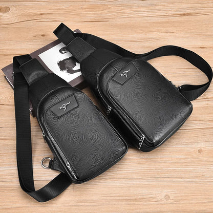 Men S Crossbody Chest Bag Top Layer Cowhide Chest Bag Portable Single Large Capacity Shoulder Chest