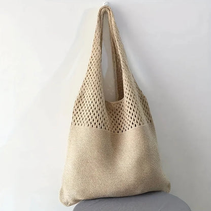 Bohemian Knit Tote Bag for Women – Openwork Beach Shoulder Bag