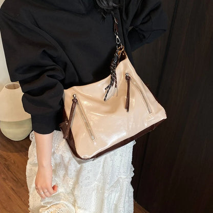 PU Leather Shoulder Bag with Side Pockets & Removable Charm