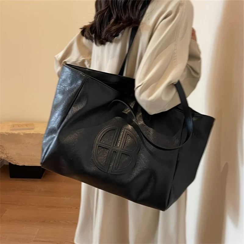 Large Capacity Faux Leather Tote Bag | Vintage Soft Shoulder Bag