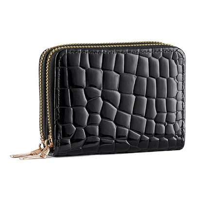 Crocodile Print Solid Color Organ Double Zipper Card Bag Multi-Card Large Capacity Sleeve Purse