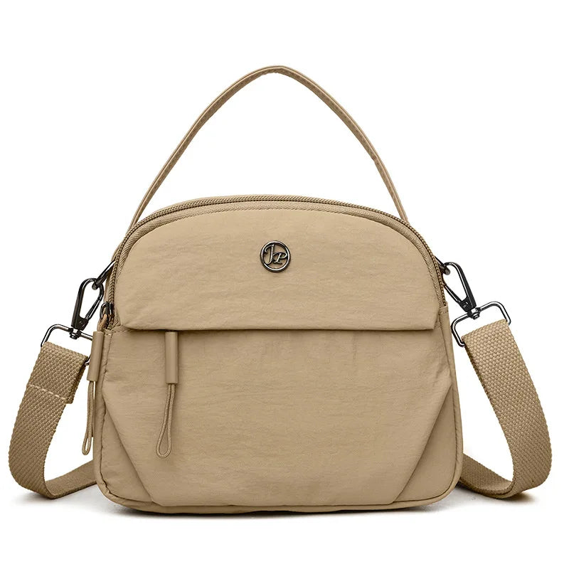 Fashiona Nylon Crossbody Bags Top Handle Bag Adjustable Wide Strap Multi Zipper Pockets Lightweight