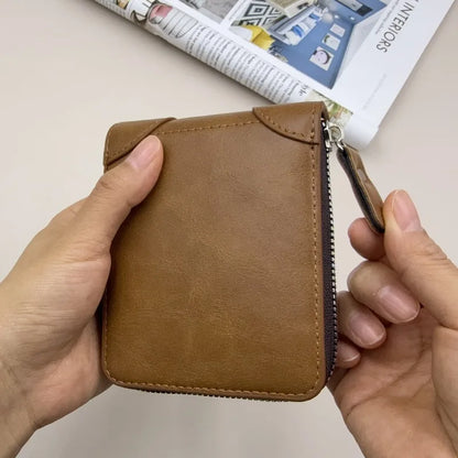 Men S Leather Zipper Wallet Large Capacity Multi-Card Holder Wallets Coin Cash Purse Id Window