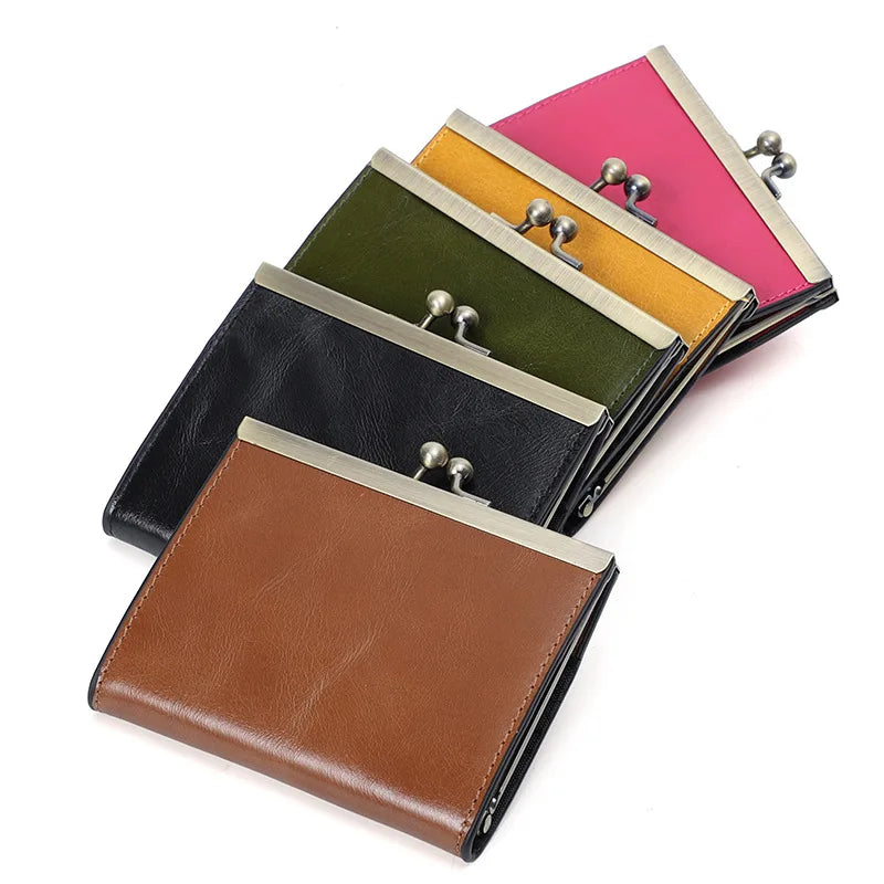 Head Layer Oil Wax Cattle Pickups Cover Ladies Retro Certificate Bag Multi Card Real Pickup