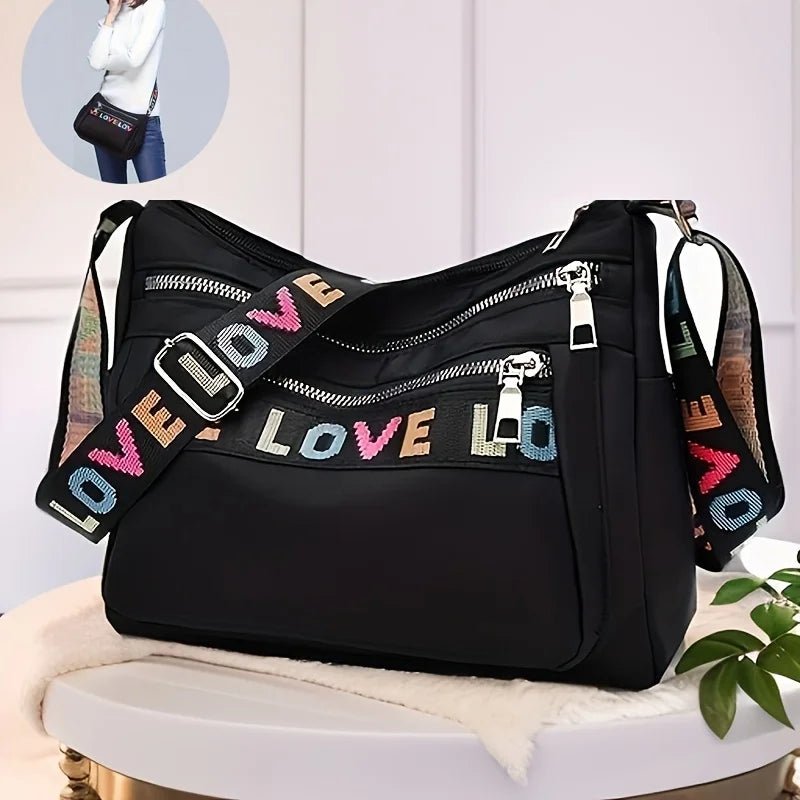 Letter Pattern Crossbody Bag – Large Capacity Oxford Shoulder Bag