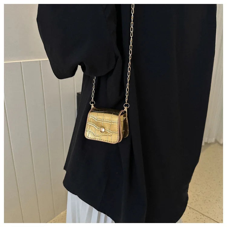 Multi Color Crocodile Mini Chain Crossbody Bag Gold Chain Strap Purse Mini Lipstick Pouch Women