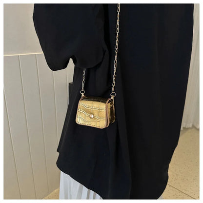 Multi Color Crocodile Mini Chain Crossbody Bag Gold Chain Strap Purse Mini Lipstick Pouch Women