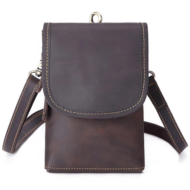 Genuine Leather Waist Bag Belt Men S Crossbody Bag Made Cowhide Retro Small Single-Shoulder