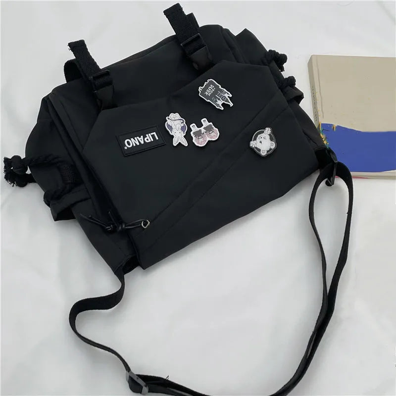 Large Capacity Crossbody Bag – Harajuku Badge Messenger Bag for Students