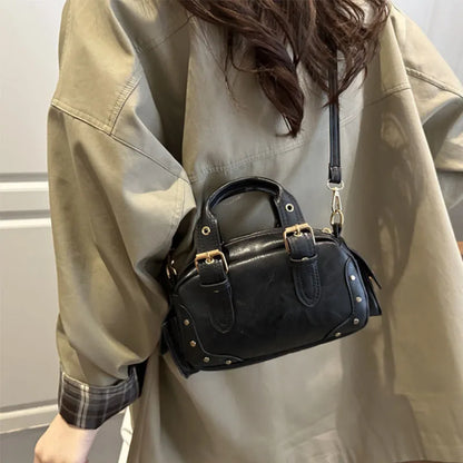 Women S Retro Shoulder Bag Cool Studded Decor Motorcycle Exquisite Versatile Bowling Multiple