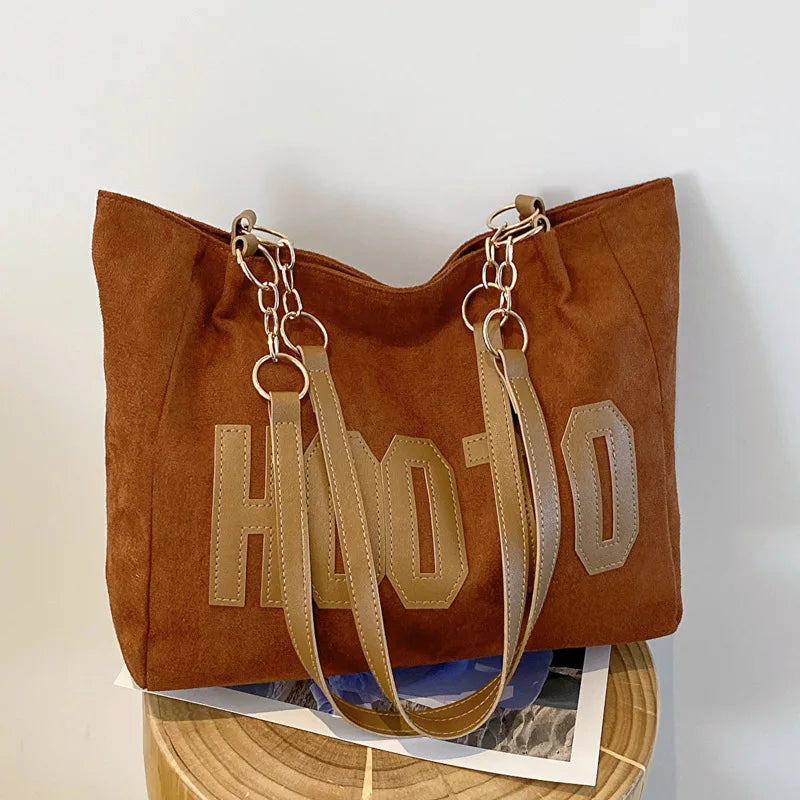 Solid Color Shoulder Bag Trendy Letters Tote Bag Canvas Campus Handbag Women Office