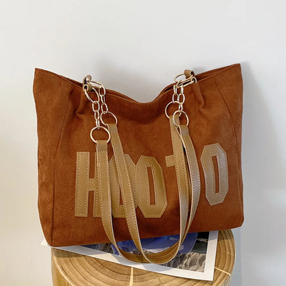 Solid Color Shoulder Bag Trendy Letters Tote Bag Canvas Campus Handbag Women Office