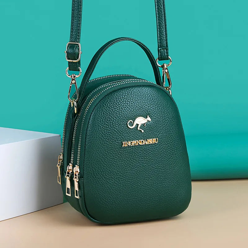 PU Leather Mini Tote Bag for Women – Dual Zip Crossbody