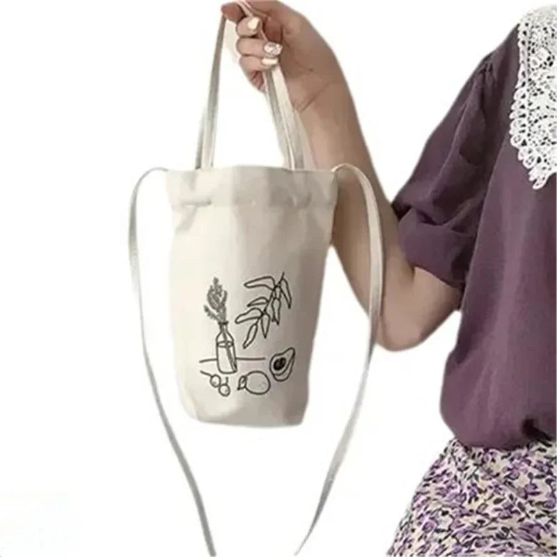 Cute Cartoon Canvas Mini Bucket Tote Bag for Women & Girls