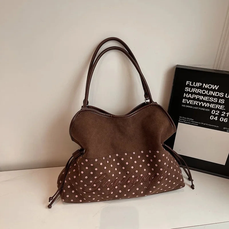 Brand Women S Shoulder Bag Y2k Sweet Polka Dot Handbag Korean Casual Versatile Leopard Print Brown