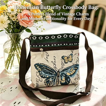 Bohemian Canvas Crossbody Bag – Ethnic Print Phone Purse with Adjustable Strap