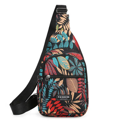 Outdoor Travel Hiking Cycling Chest Bag Women Colorful Floral Leaves Print Sling Backpack