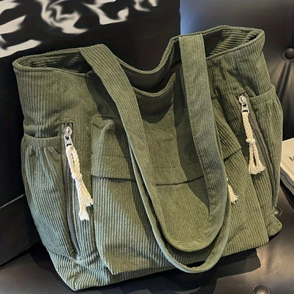 Corduroy Tote Bag Multiple Pockets Casual Chic Handbag Women Shoulder Bags Woman Perfect Shopping