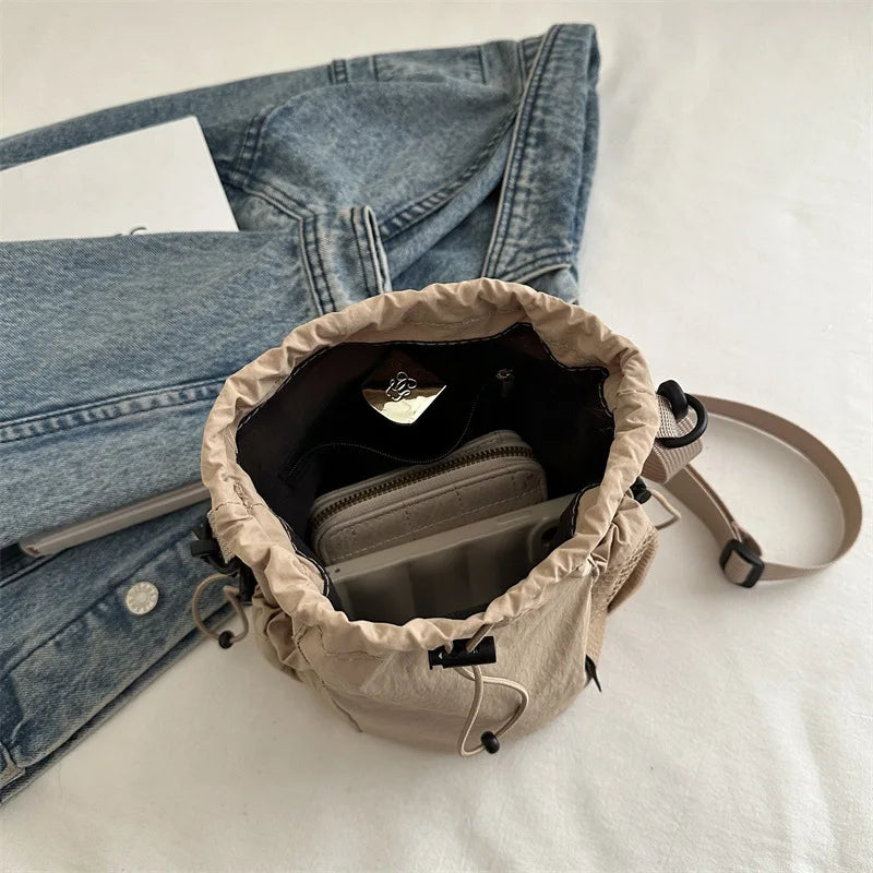 Drawstring Shoulder Crossbody Bag Lightweight Nylon